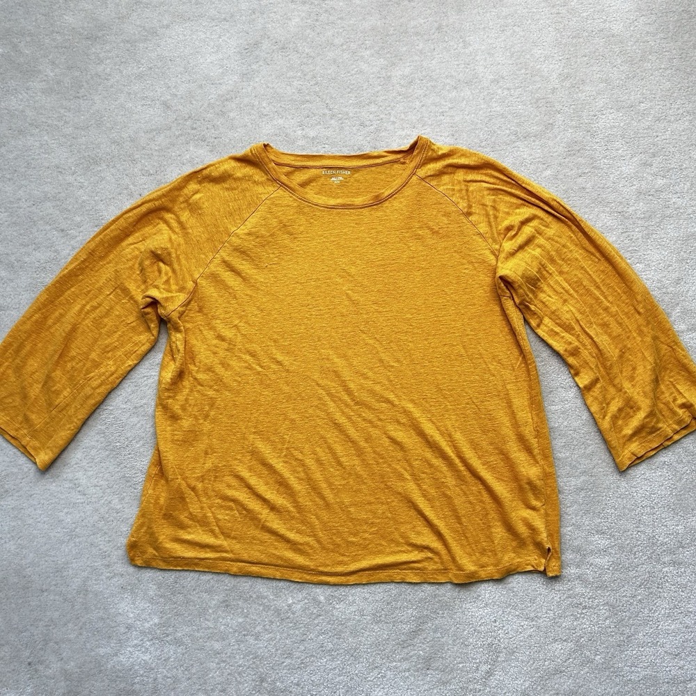 Eileen Fisher 100% Linen Top Women's M Three Quarter Sleeve Boxy Oversized Crew